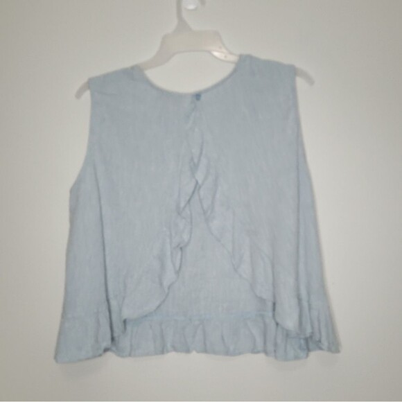 Charlie Paige blue linen partial open back ruffle boxy summer casual top size xl - Picture 2 of 8